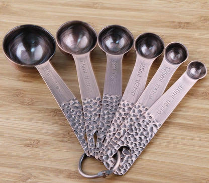 Smithcraft Copper Measuring Spoons Set, Stainless Steel, 6 Measurer Spoons (Copper-6spoons+1ring)