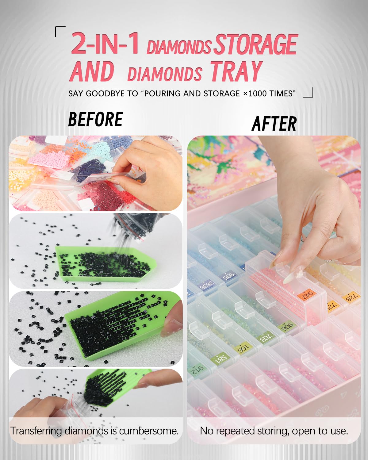 forever young 45pcs Diamond Painting Storage Containers Trays, Diamond Art Accessories Diamond Painting Trays with Lids, 2-in-1 Storage, Bead Storage & Line-Up, Box Package