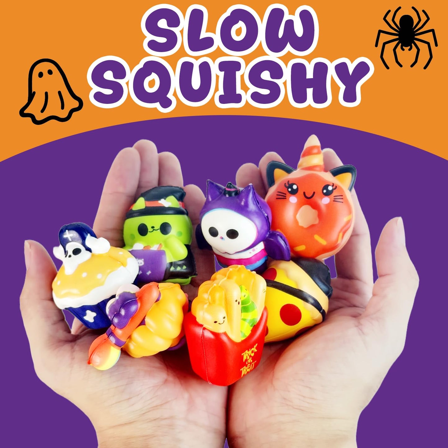 24PCS Halloween Squishies Toys for Kids,Halloween Squishies,Slow Rising Squishy Halloween Stress Fidget Toys,Non Candy Trick or Treat - Spooky Party Favors Gift Goody Bag Stuffers