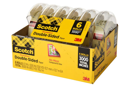 Scotch Permanent Double Sided Tape, Card Making and Holiday Scrapbooking Supplies, Alternative to Gift Wrap Tape for Wrapping Presents, 0.50 in. x 500 in., 6 Rolls with Dispensers