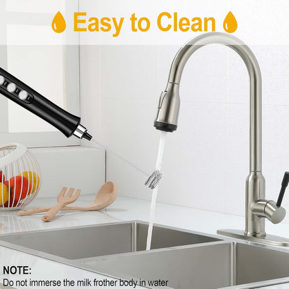 FITNATE Rechargeable Milk Frother with Stand, Handheld Drink Mixer with 3 Stainless Whisks for Coffee & Latte