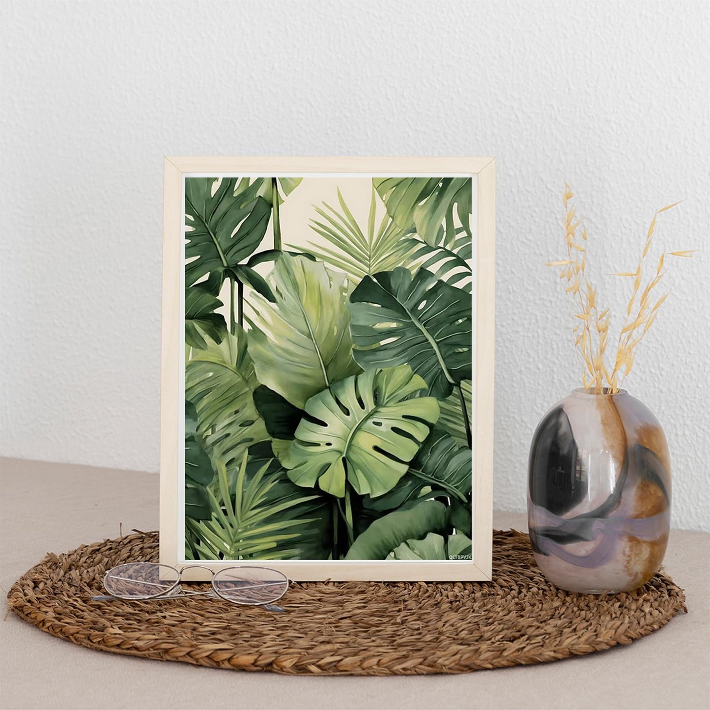 QLTBPVJK 5D Green Tropical Plant Prints Diamond Painting Kits Green Plants Diamond Painting, Full Round Diamond Art Kits for Adults Dots Piant by Numbers Kits 12x16 Inch