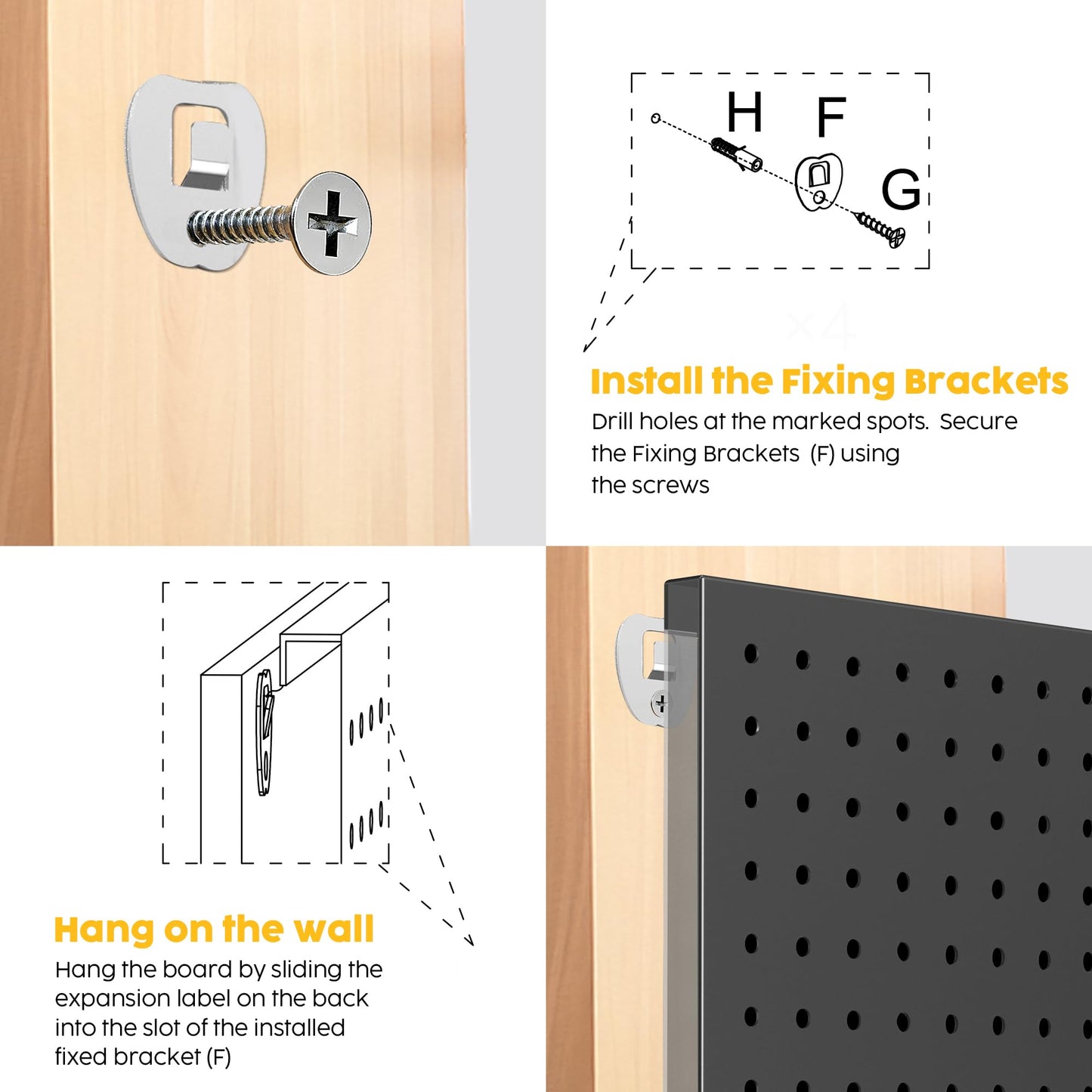 Peg Board - Metal Pegboard with 48 Hooks, Heavy Duty Wall Mount Metal Grid Panel for Garage Organization & Tool Storage, Rustproof, Easy to Install, Compatible with Standard Organizer Accessories