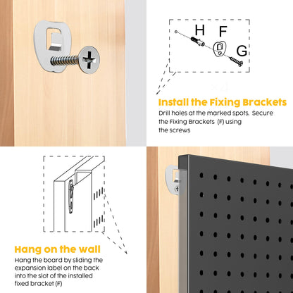 Peg Board - Metal Pegboard with 48 Hooks, Heavy Duty Wall Mount Metal Grid Panel for Garage Organization & Tool Storage, Rustproof, Easy to Install, Compatible with Standard Organizer Accessories