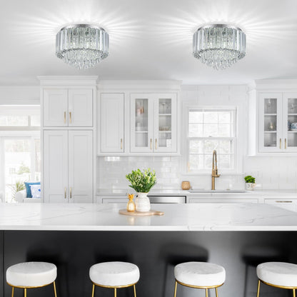 HOPGGIE 11.8 Inch Crystal Chandelier Modern Chandelier Light Mini Chandelier Semi Flush Mount Ceiling Light Fixture Small Chandelier for Bedroom Hallway Kitchen Foyer Closet (Chrome)