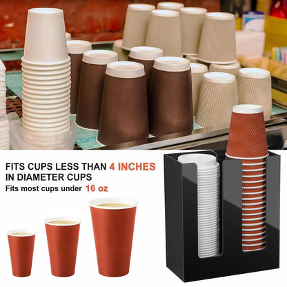 MYITYARD Coffee Cup Holder, Cup and Lid Organizer fits 5 to 16 oz Disposable Paper & Plastic Cups, Cup Dispenser Countertop, Acrylic Cup Storage for Home, Kitchen, Office (2 Compartment)