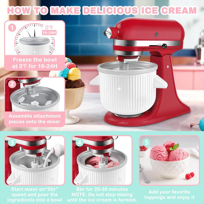 4.5-5Qt 5-6Qt 2-Quart Frozen GLINK Ice Cream Maker Attachment for KitchenAid Stand Mixer, Compatible with Kitchenaid