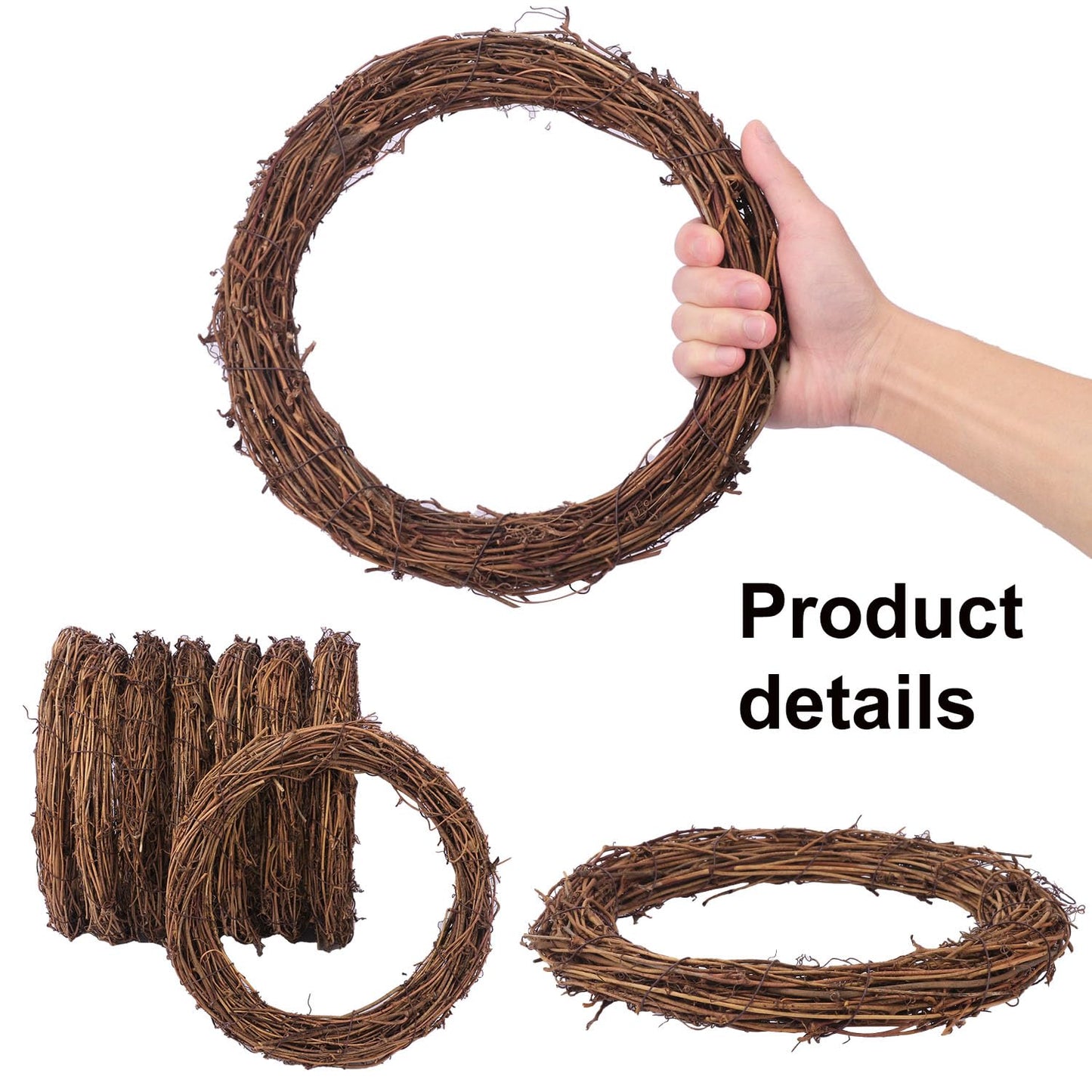 IHDYPPEW 8 PCS 10 Inch Natural Grapevine Wreaths, Round Rattan Wreath Grapevines Wreath Bulk, Grape Vine Wreaths for DIY Crafts, Festival, Christmas, Wedding, Restaurant & Home Decoration