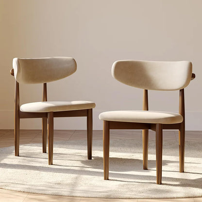 POVISON Modern Dining Chairs Set of 2, Armless Cotton Linen Dining Chair with Sackcloth Cushions and Dark Walnut-Coloured Ash Wood, Pre-Assembled Design
