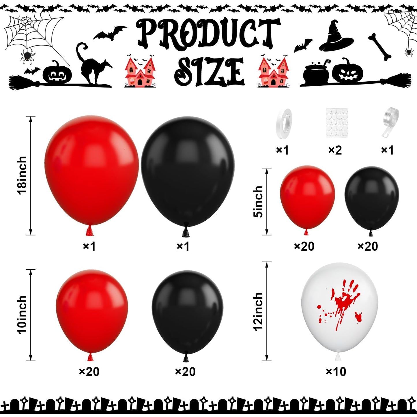 Halloween Balloon Arch Kit Bloody Balloons Garland Black and Red Balloon with Skull Face Explosion Star Foil Balloon for Nightmare Horror Theme Birthday Spooky Vampire Skeleton Cat Party Decorations