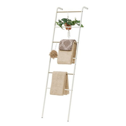 IRIS USA Clothing Rack, Blanket or Garment Ladder, Easy to Assemble, Standing Metal Sturdy Garment Rack, Small Space Storage Solution, Modern Versatile Design, Long-Term Durability, Ladder, White