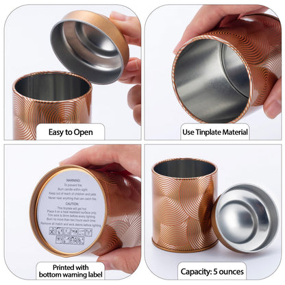 DingwinSharp 5oz Candle Tins for Making Candles - 12 Pcs Empty Candle Containers with Lids, Wicks, Wick Holders, Wick Stickers and Bottom Warning Labels(12 different pattern candle jars)