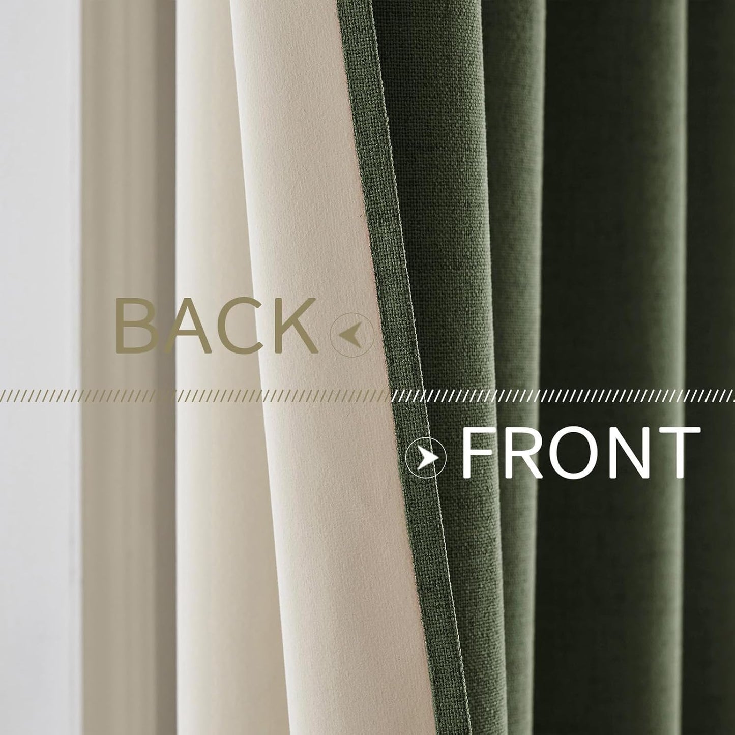 MIULEE 100% Blackout Linen Textured Curtains - Thermal Insulated Olive Green Drapes | 52 x 84 Inch (2 Panels)