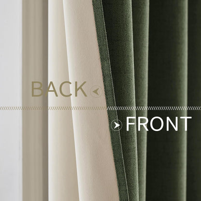 MIULEE 100% Blackout Linen Textured Curtains - Thermal Insulated Olive Green Drapes | 52 x 84 Inch (2 Panels)