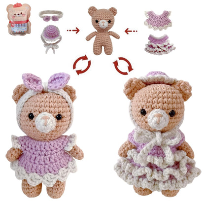 LoopMap Amigurumi Crochet Kit for Beginners with Removable Dress & Video Tutorials, DIY Bear Making Kit Includes Premium Yarn & Tools, Creative Gift for Adults Teens (Purple)