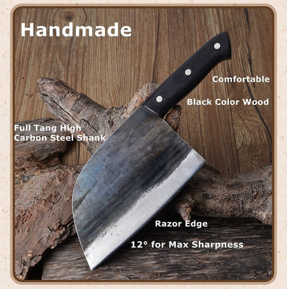 Forging Serbian Chef Knife Kitchen Chef Knives Full Tang High Carbon Clad Steel Almasi Butcher Cleaver with Leather Sheath Thanksgiving Christmas Gifts for Men Women (B-Almasi Knife)