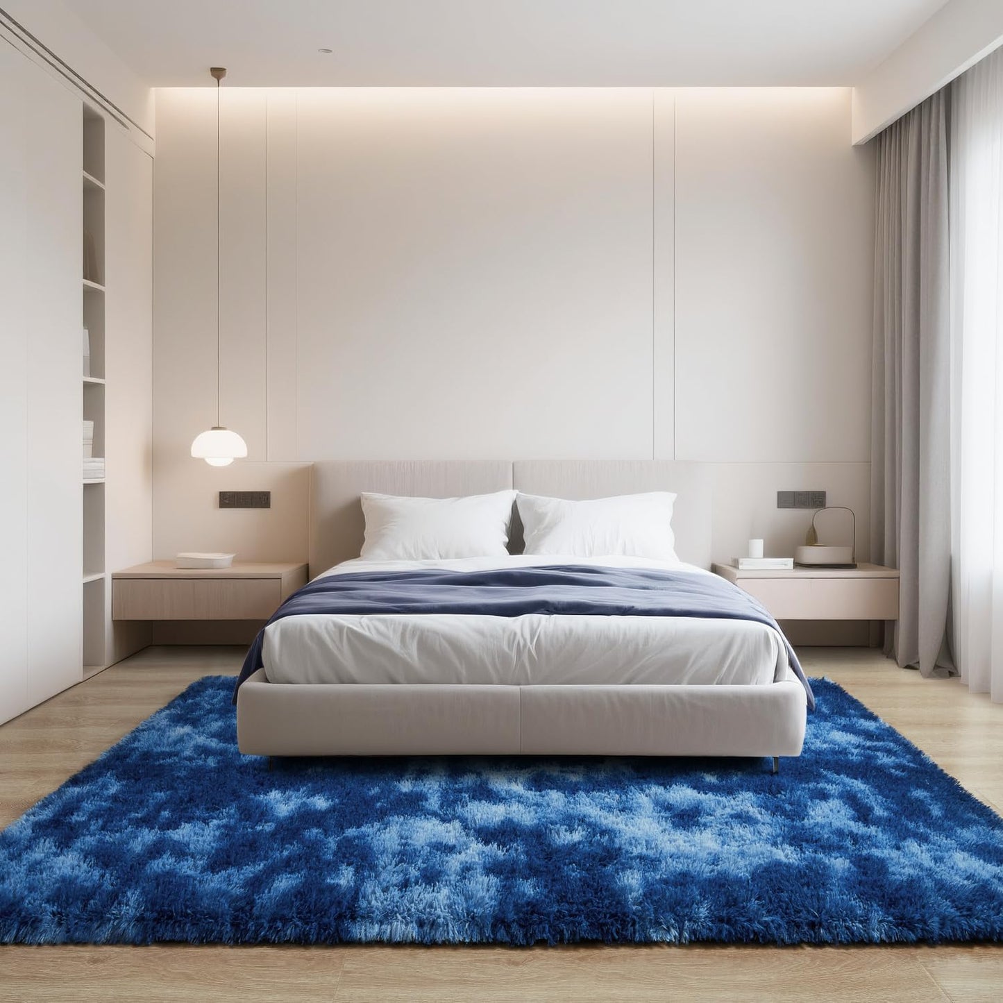5x8 HQAYW Area Rugs for Living Room, Tie-Dyed Navy Blue Ultra Soft Fluffy Washable Non-Slip Rug, Plush Shaggy Modern