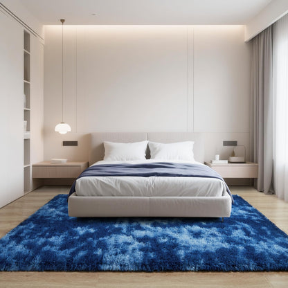5x8 HQAYW Area Rugs for Living Room, Tie-Dyed Navy Blue Ultra Soft Fluffy Washable Non-Slip Rug, Plush Shaggy Modern