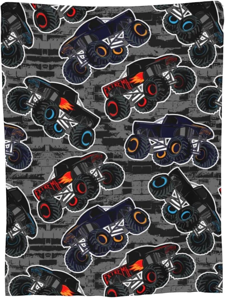 Perinsto 60"X50" Monster Truck Boys Style Throw Blanket Ultra Soft Warm All Season Decorative Fleece Blankets for Bed