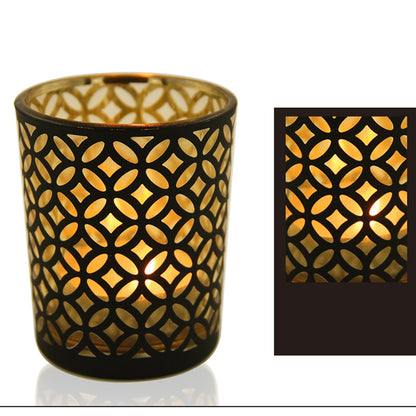 Candle Holder 4pcs Candle Holder Golden Cup Candlestick Column with Geometric Patterns Desktop Tealight Holder for Table Party Decoration Candlestick
