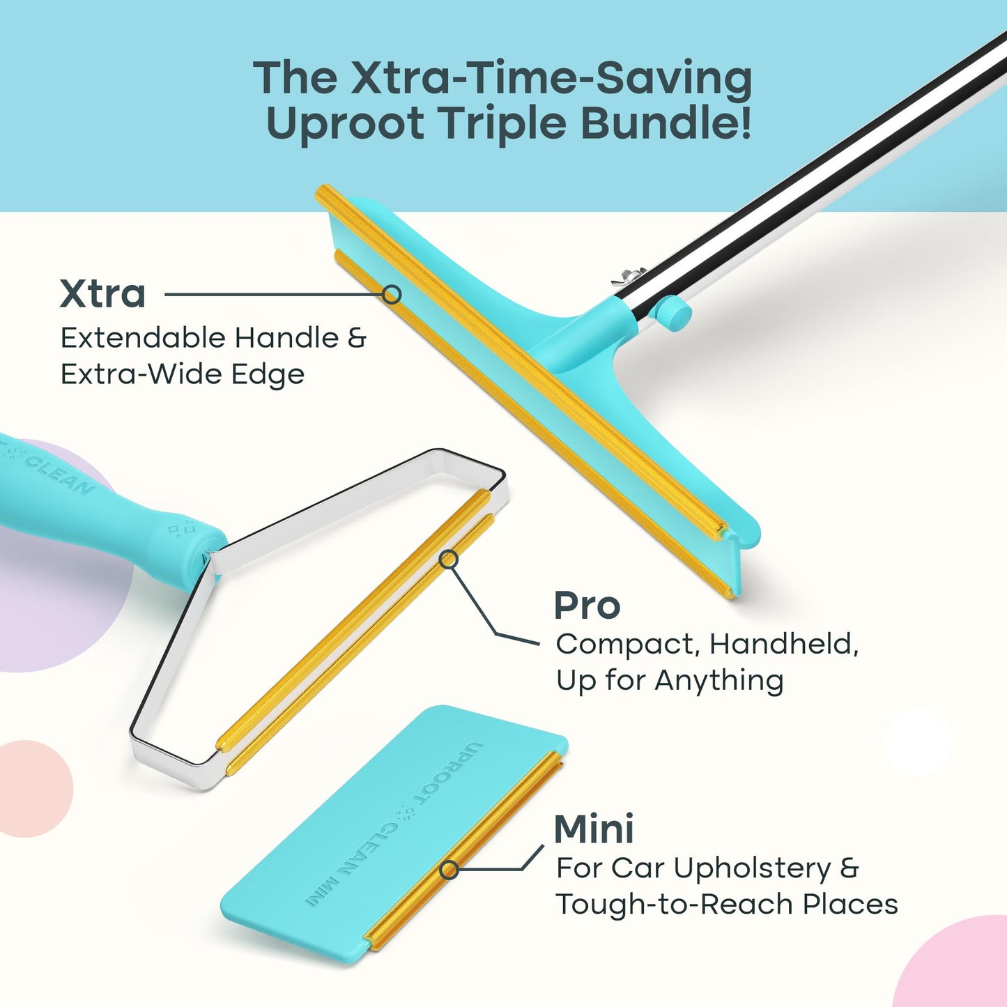 Uproot Cleaner Pro Pet Hair Remover Bundled with Mini Pet Hair Removal Tool for Couch & Xtra Carpet Fur Removal Tool - A True Fur-Riccane Survival Kit
