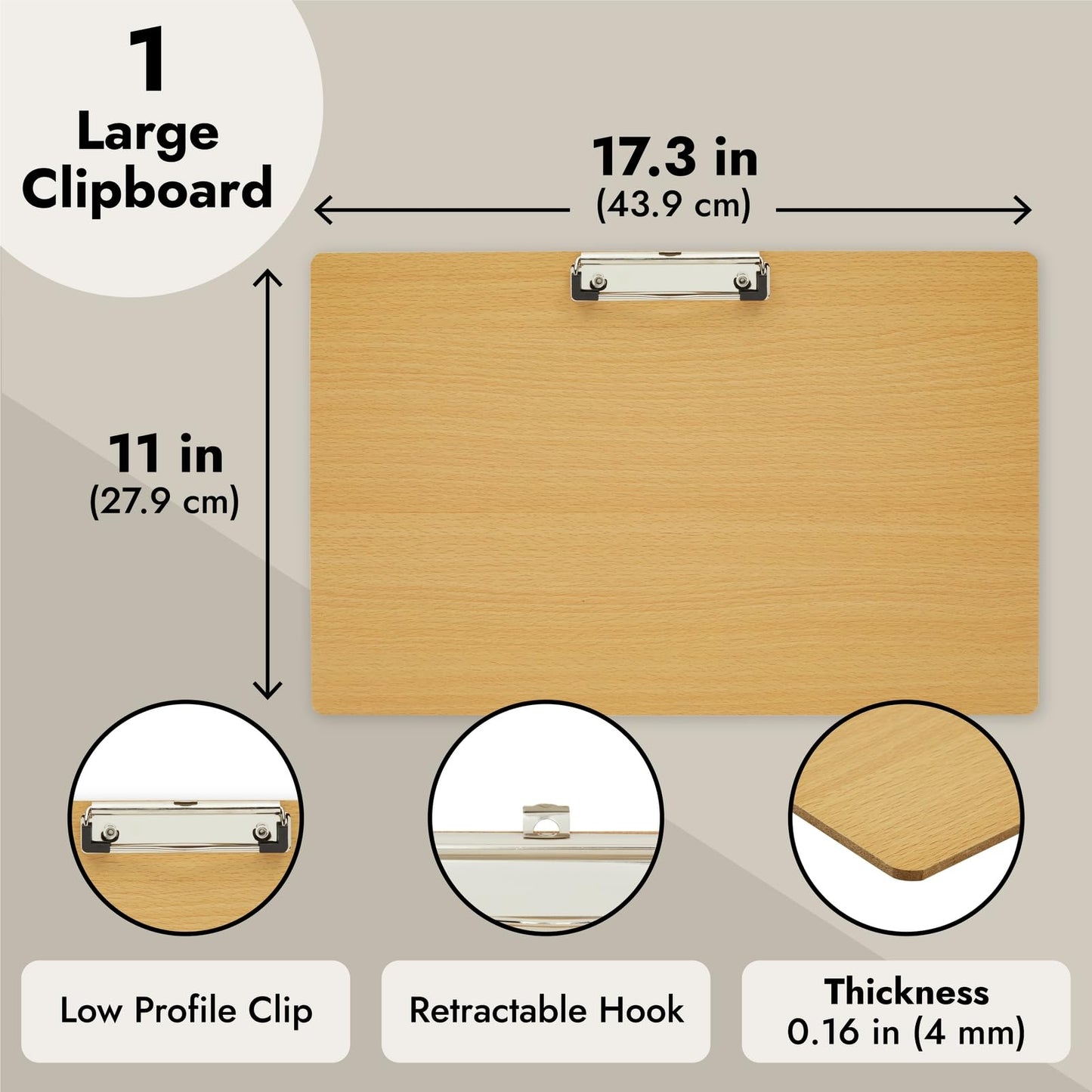Juvale Wooden Clipboard - 11.5 x 17 in, Natural Wood - Lap Board & Lap Easel - Legal Size Clipboard for Forms - Portable Drawing Board