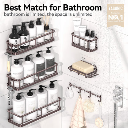 YASONIC Shower Caddy, 100% Rustproof Shower Shelves for Inside Shower, No Drilling Bathroom Organizers and Storage, 6 Pack Large Capacity Bathroom Shelves for Kitchen & Home Decor