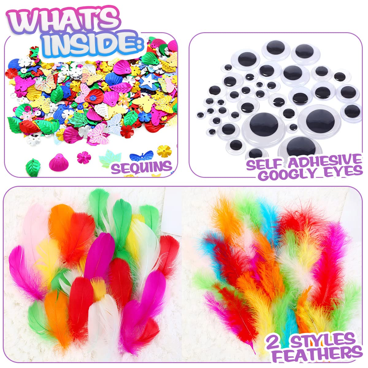 CH HAICHENG Arts and Crafts Supplies Including Feathers, Pipe Cleaners, Wiggle Googly Eyes, Pom Poms, Buttons, Ice Cream Sticks, Sequins and So On Supplies Crafts