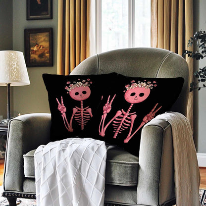 ZwenPdoe Skeleton Throw Pillow Covers 18x18 Set of 2 | Cute Pink Skull Decorative Cushion Covers with Hidden Zipper | Halloween Gothic Aesthetic Pillowcases for Couch Sofa Bedroom Decor