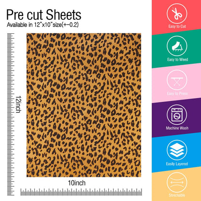 5pcs/Set Leopard Patterned Heat Transfer Vinyl, Stretchable 12" x 10" Cheetah Print HTV Vinyl Sheets for T-Shirt Decoration and DIY Craft Material
