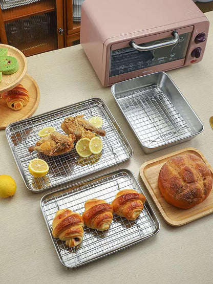 Stainless Steel Roasting Pan, Broiler Pan with Rack Set, Rectangular Roaster for Cooking and Baking