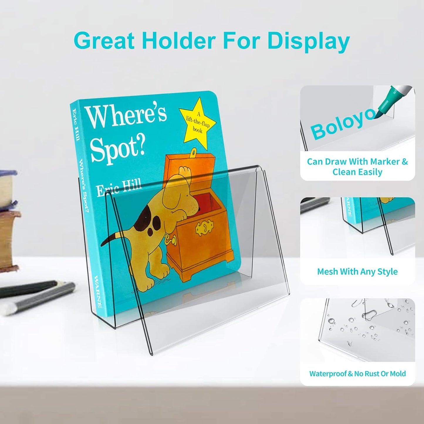 Acrylic Postcard Display Stand, 4 x 6 in Clear Easel Holder for Pictures, Books, Cards, Artworks, 2PC