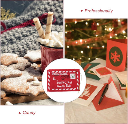 Letter Envelope to Santa Claus, 10pcs Christmas Candy Bag Tree Ornament Embroidery (Red)