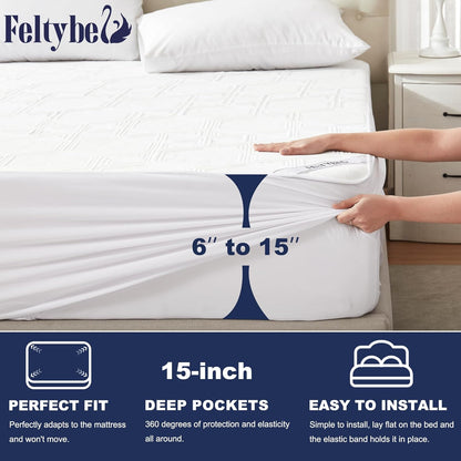 Queen Size Mattress Protector, 3D Air Fabric Skin Friendly Waterproof Noiseless Cover for 6-15 inches Mattress