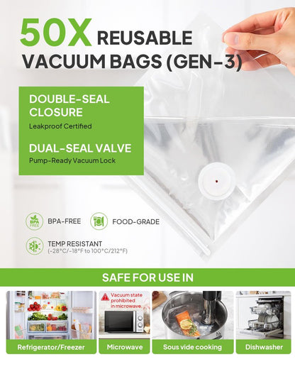 Handheld Portable Vacuum Sealer Machine for Food Storage, Compact Vacuum Sealer for Food, Powerful Seal Meal Saver, 30 Reusable Vacuum Bags, for Kitchen/Travel/Meal Prep