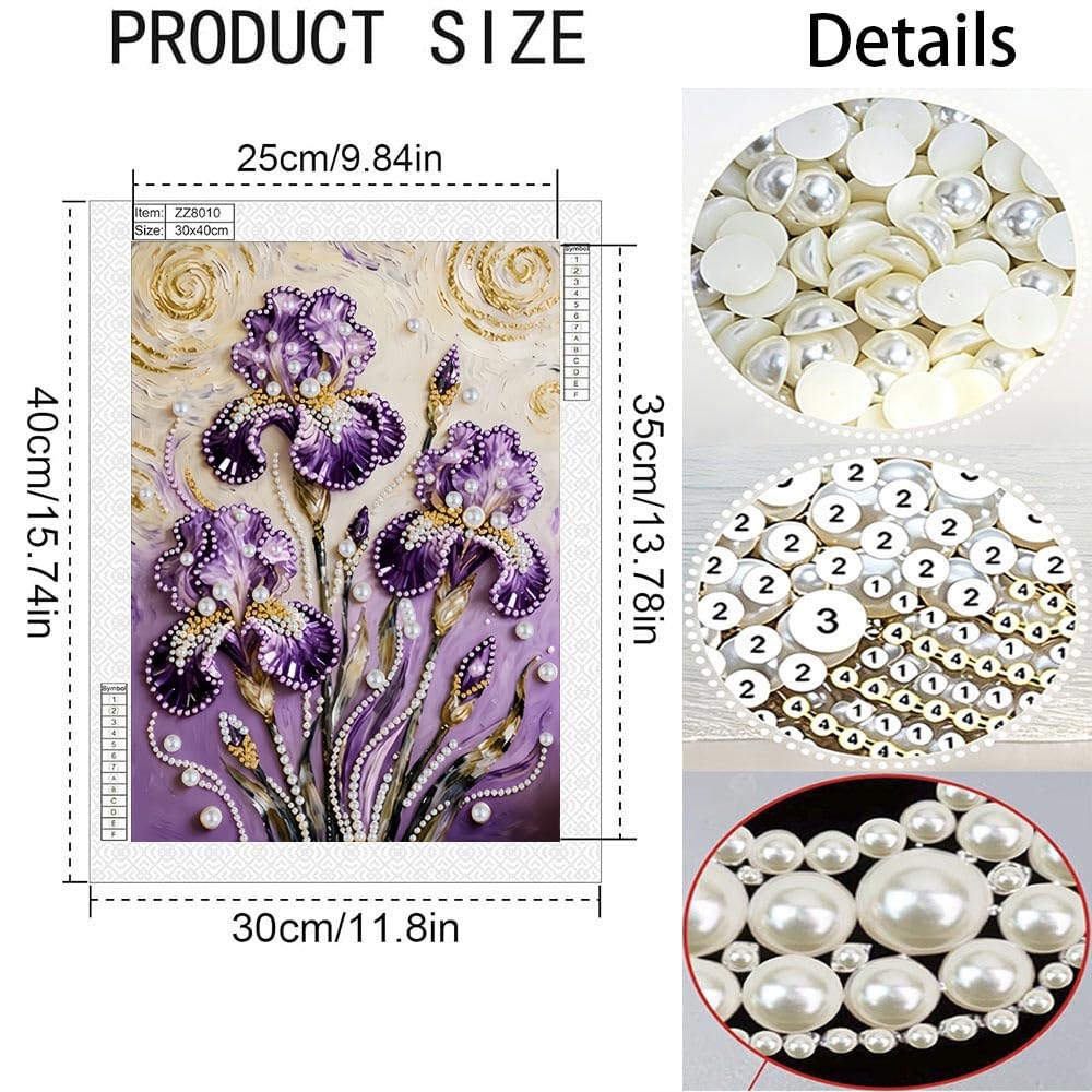 LPDJITO DIY Diamond Pearl Painting Kit for Adults, Flower 5D Pearl Painting Craft 12x16 inch, Beginner Friendly Home Wall Decor Art, Gift for Women Men Housewarming 12x16 (Purple flowersr)