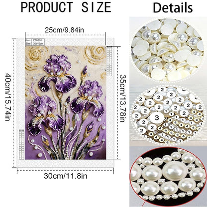LPDJITO DIY Diamond Pearl Painting Kit for Adults, Flower 5D Pearl Painting Craft 12x16 inch, Beginner Friendly Home Wall Decor Art, Gift for Women Men Housewarming 12x16 (Purple flowersr)