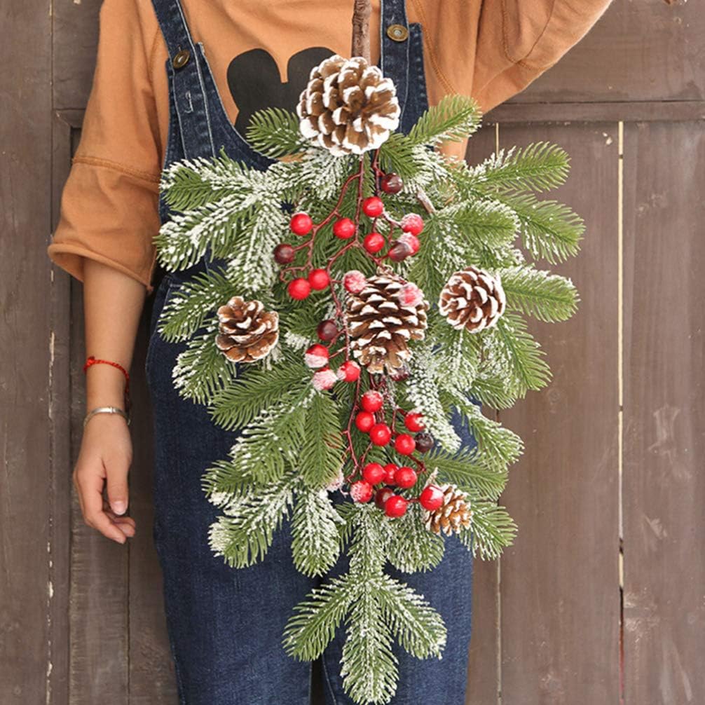 BESTOYARD Artificial 21.7in Christmas Teardrop Swag, Pine and Pinecone Door Decoration for Holiday Decor