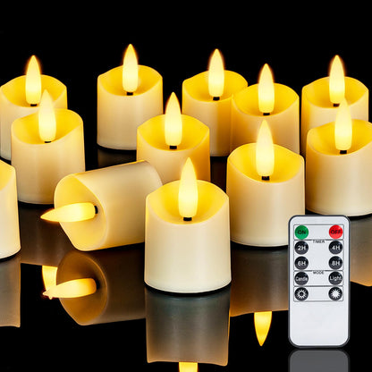 Homemory 12Pack 400+ Hour Remote Control Candles, 2/4/6/8H Timer LED Votive Candles, Battery Operated Tea Lights in Warm White for Outdoor, Table, Wedding, Christmas (Ivory, Batteries Included)