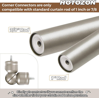 Adjustable Corner Connector, 2 Pack for 1 Inch & 7/8 Inch Diameter Curtain Rods, Antique Silver for Corner & Bay Windows