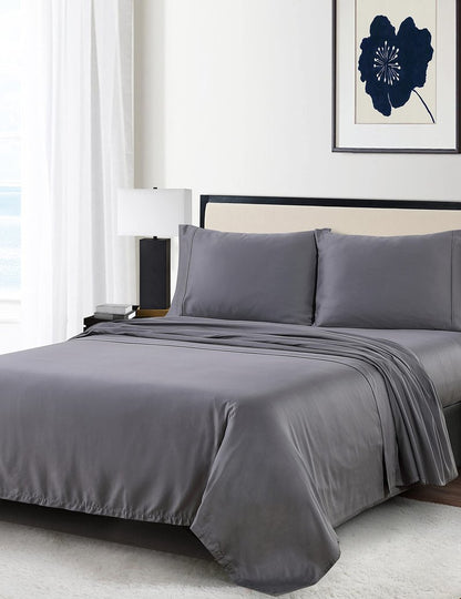 Anne Klein Reverie 100% Cotton Solid Sheet Set, King, Charcoal