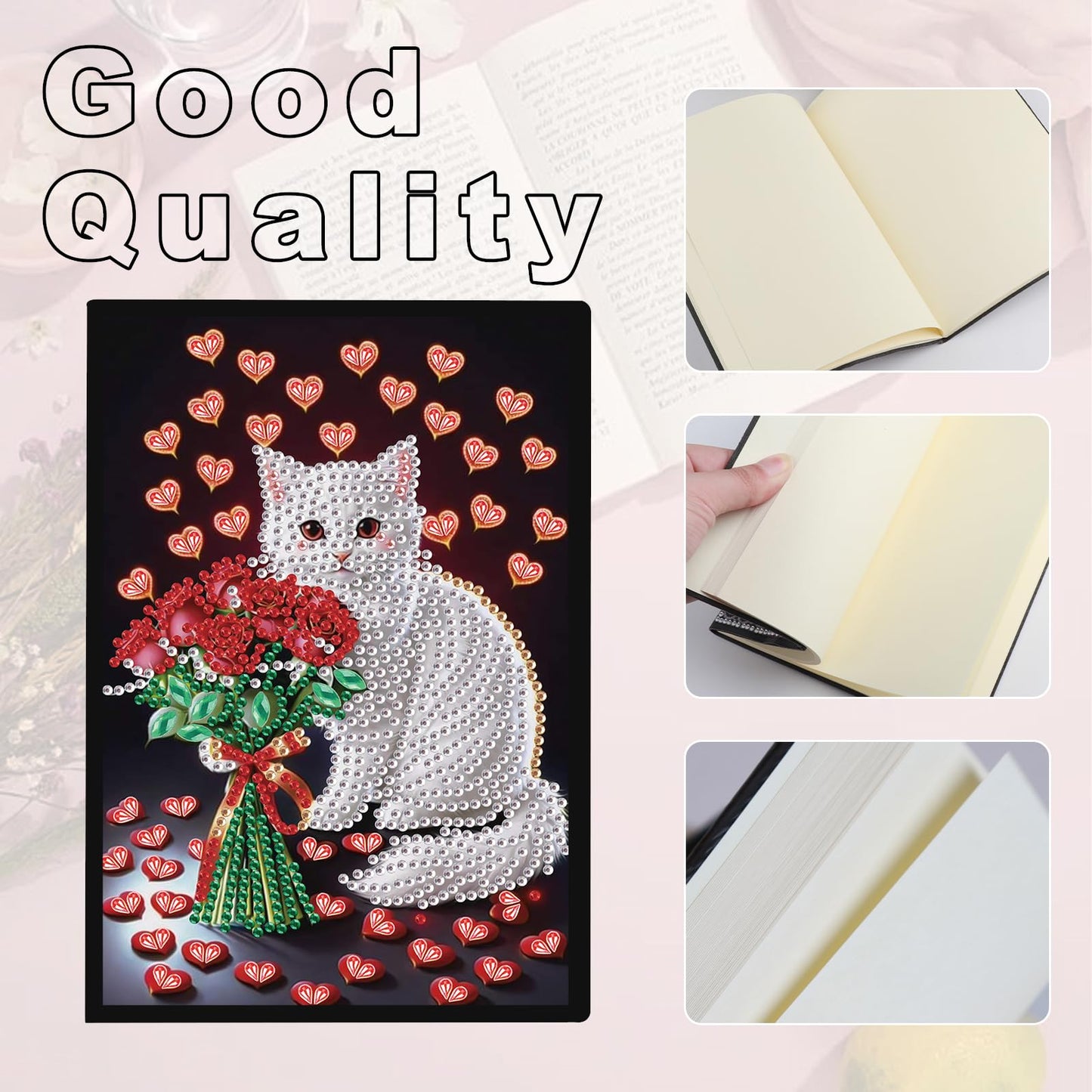 JZHYOAN Diamond Painting Notebook for Adults A5 Blank Painting by Numbers Diary Notebooks Cat Special Shpae Craft Set Diamond Painting Sketchbook Journals Gift Mosaic Kit Table Decoration