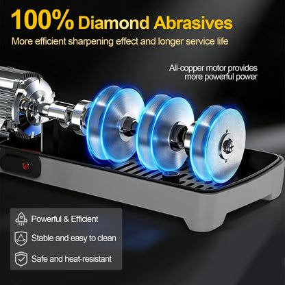 Electric Knife Sharpener for Kitchen – Professional 3-Stage 100% Diamond System with 20° Precision Angle, Fast Sharpening to Restore & Polish Chef Knives(Black)