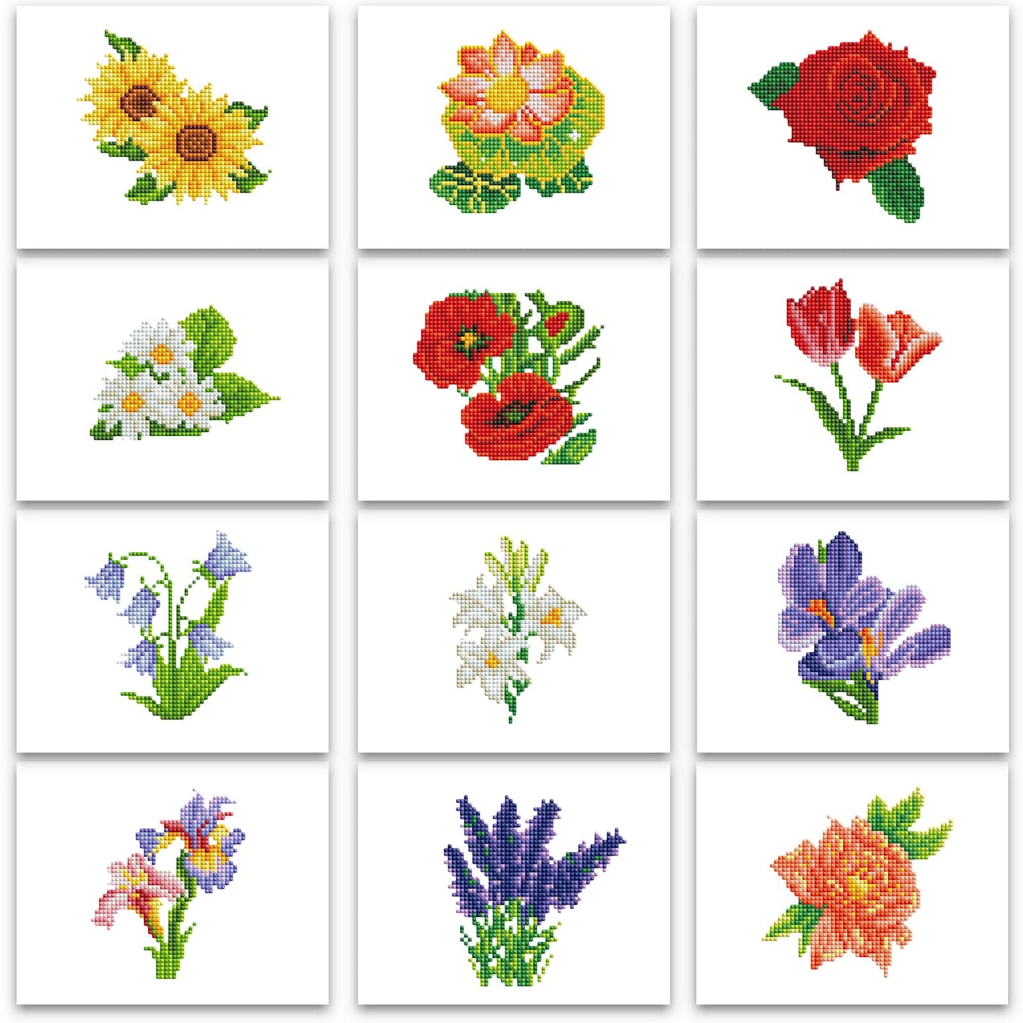 PeakLuv 12 Pcs Small Diamond Art Kits Diamond Painting Kits, Flowers Mini Diamond Art Kits for Adults, DIY Square Drill Flower Mini Gem Painting 1-Hour Painting for Home Desktop Decor, 7X6in