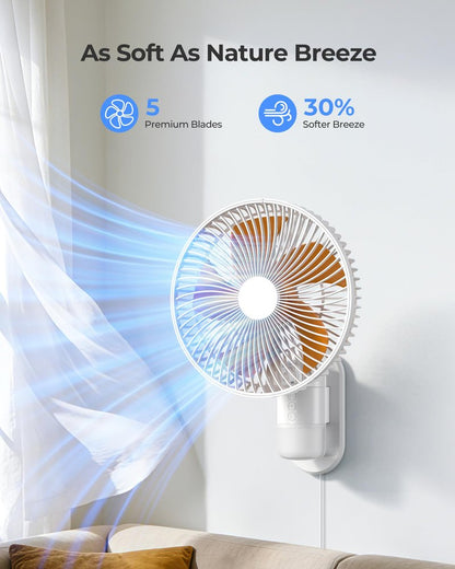 Airbition 10'' Small Wall Mount Fan with Light and Remote Control, 90°Oscillating, 4 Speeds, Timer, Included 120° Adjustable Tilt, High Velocity, 79Inch Cord, for RV Bedroom Home Office Garage