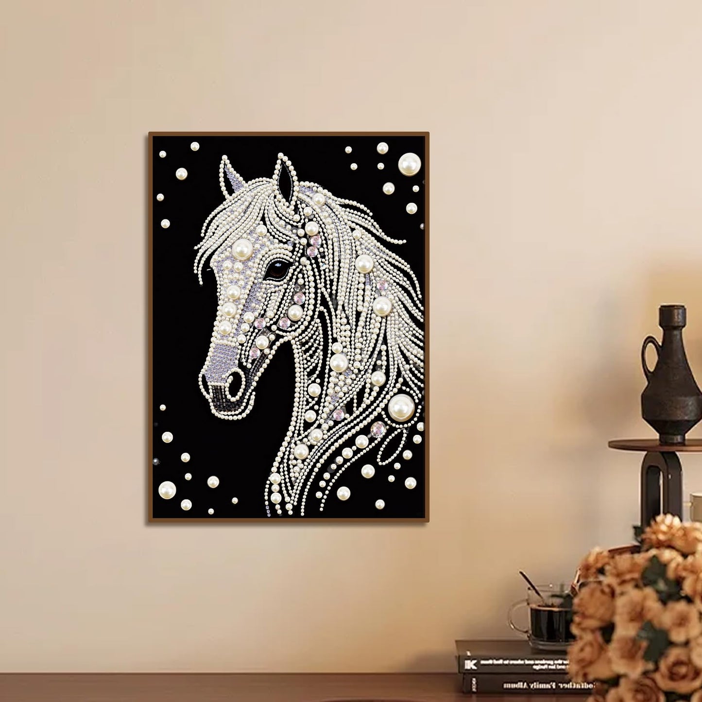 WSLWXSHM Pearl Diamond Painting Kits for Adults Horse, 5D Special Shape Diamond Art Kits for Beginners, Crystal Rhinestones Diamond Painting for Home Wall Decoration Gift 12×16inch/30×40cm, Animal