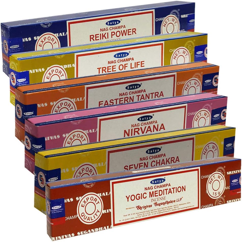 Satya Incense Sticks Variety Pack #6 with Incense Stick Holder Bundle, 6 Spiritual Fragrances