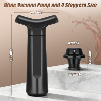 ONANNOS Wine Stopper, Wine Saver Vacuum Pump with 4 Reusable Stoppers, Wine Bottle Preserver & Sealer Keeps Fresh Longer, Ergonomic Handle, ideal Gift