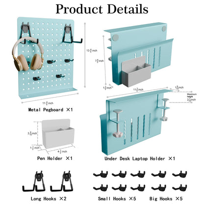 Desk Side Storage Under Desk Laptop Holder, No Drill Hanging Desk Organizer with Pen Holder, Clamp-On Table Side Tray Desktop Organization Mount for Office and Home (White)