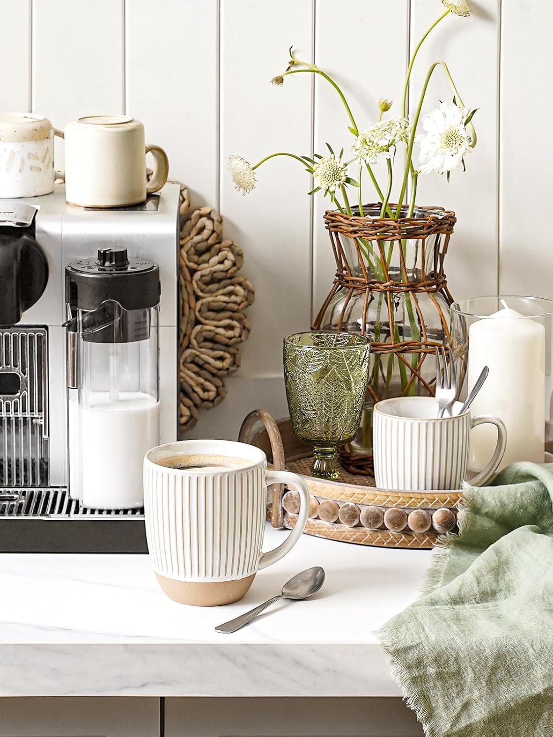 16 oz,Ceramic Set, 3.8 inch, Set 6, LE TAUCI Coffee Mugs Mug Embossment Cups for Latte, Hot Tea, Cappuccino, Mocha